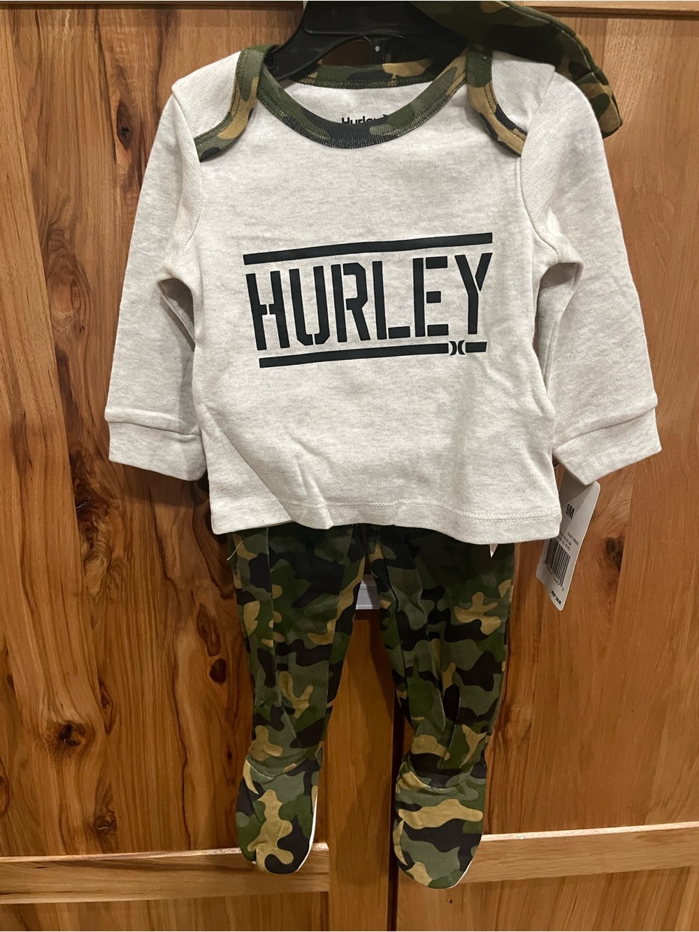 Hurley White Top with Green Camo Footed Pants Infant Set